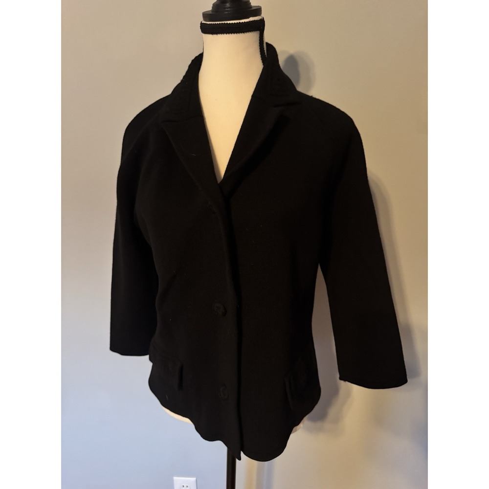 Vintage LeRoy Neiman Dorce Black Knit Blazer Jacket Womens Art Designer